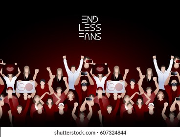 Crowd of cheering fans. Cyber sport concept. Vector endless border