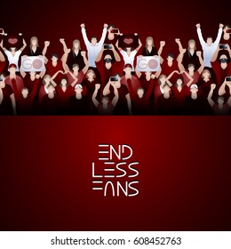 Crowd of cheering fans. Cyber sport concept. Vector endless border