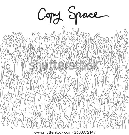 Crowd of cheering fans on stadium illustration vector hand drawn with black lines