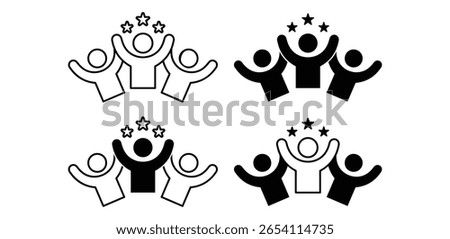 Crowd Cheering Icon Teamwork Success Symbol Black and White Color Simple Flat Vector Illustration