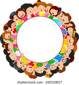 Crowd of children with blank space