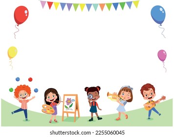 Crowd children cartoon with blank sign