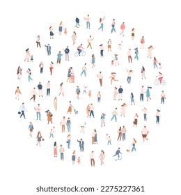 Crowd. City tiny people silhouette background characters. Male and female vector set isolated on white background.