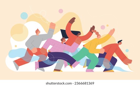 La multitud está compitiendo entre ellos y corriendo en un lío. diseño gráfico de ilustración vectorial plana.