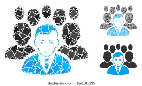 Crowd composition of rough items in variable sizes and color tinges, based on crowd icon. Vector rough parts are united into composition. Crowd icons collage with dotted pattern.