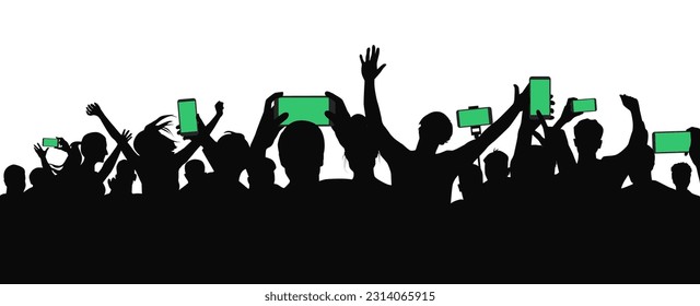 Crowd at concert with phone, people taking photographs during a music concert