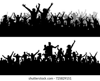 Crowd Concert Vector Silhouette. Sports Championship Fans. A Large Of People Party