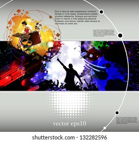 Crowd of dancing people. Event poster. Vector