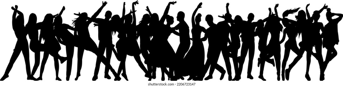 crowd of dancing people silhouette on white background isolated vector