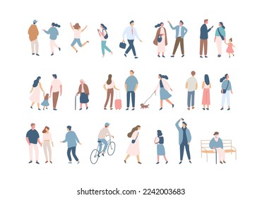 Crowd. Different People silhouette. Male and female flat faceless characters isolated on white background.	