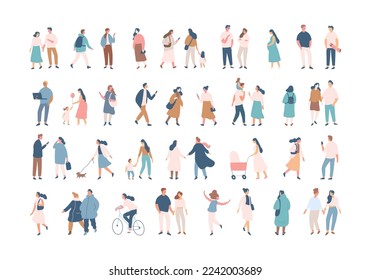 Crowd. Different People silhouette. Male and female flat faceless characters isolated on white background.	