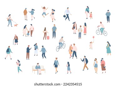 Crowd. Different People silhouette. Male and female flat faceless characters isolated on white background.	