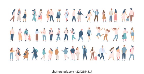 Crowd. Different People silhouette. Male and female flat faceless characters isolated on white background.	