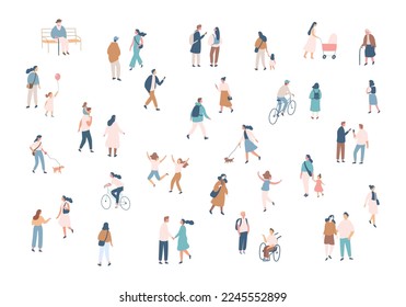 Crowd. Different People silhouette. Male and female flat faceless characters isolated on white background.	