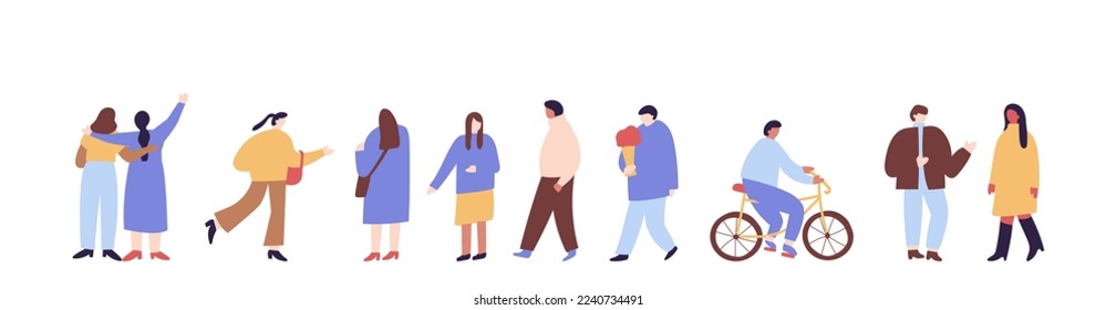 Crowd. Different People silhouette vector collection. Male and female flat characters isolated on white background.