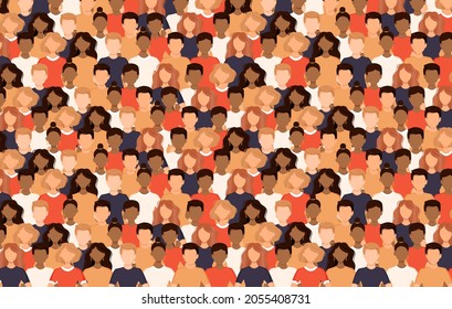 Crowd Of Different People Are Standing Together. Poster With A Group Of Men And Women. Social Diversity, Society. Vector Illustration In A Flat Style. No Face