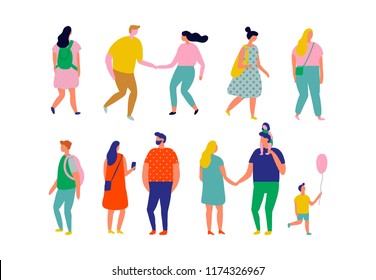 Crowd. Different People vector set. Male and female flat characters  isolated on white background.
