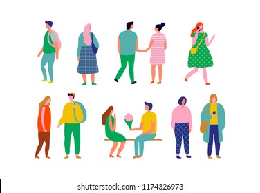 Crowd. Different People vector set. Male and female flat characters  isolated on white background.