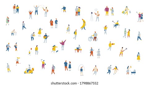 Crowd. Different People vector set. Male and female flat characters isolated on white background.