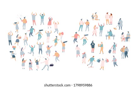 Crowd. Different People vector set. Male and female flat characters isolated on white background.	