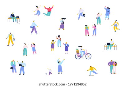 Crowd. Different People vector set. Collection of cartoon men and women isolated on white background. Colorful vector illustration in flat cartoon style. 