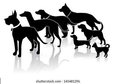 Crowd Of Dogs Silhouette. EPS 10 Vector, Grouped For Easy Editing. No Open Shapes Or Paths.