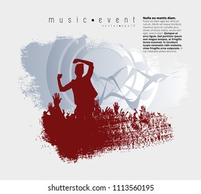 Crowd fans at live concert, vector illustration