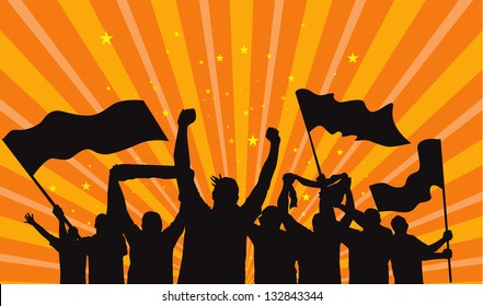 crowd of fans vector silhouette