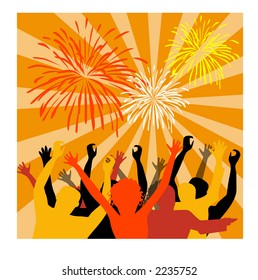 crowd with fireworks illustration