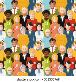 Crowd of flat international people seamless pattern