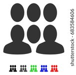 Crowd flat vector pictograph with colored versions. Color crowd icon variants with black, gray, green, blue, red.