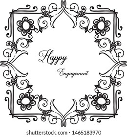 Crowd of flower frame, ornate of cards, with lettering of happy engagement. Vector