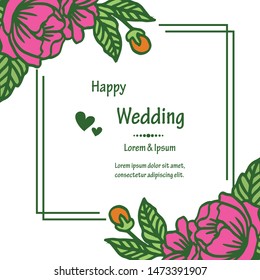 Crowd flower and leaves, with vintage frame, decoration of card happty wedding. Vector