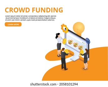 Crowd funding 3d isometric vector illustration concept for banner, website, landing page, ads, flyer template