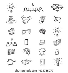 Crowd funding cartoon drawing icons