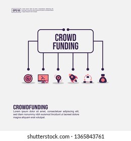 Crowd funding concept for presentation, promotion, social media marketing, and advertising. Minimalist Crowd funding infographic with flat icon