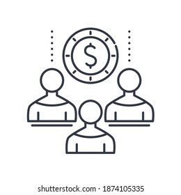 Crowd funding icon, linear isolated illustration, thin line vector, web design sign, outline concept symbol with editable stroke on white background.