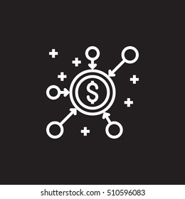 Crowd Funding Line Icon, Outline Vector Sign, Linear Pictogram Isolated On Black. Logo Illustration