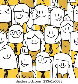 Crowd of funny people background. Stick figure. Doodle style. Vector illustration.