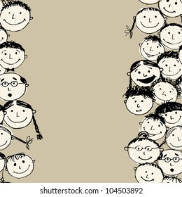 Crowd of funny peoples, seamless background for your design