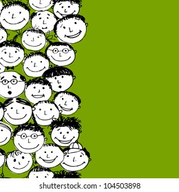 Crowd of funny peoples, seamless background for your design