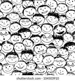 Crowd of funny peoples, seamless background for your design