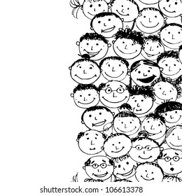 Crowd of funny peoples, seamless background for your design