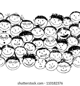 Crowd of funny peoples, seamless background for your design