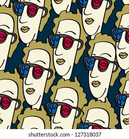 Crowd of funny peoples, seamless background for your design