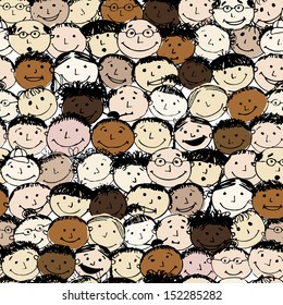 Crowd of funny peoples, seamless background for your design