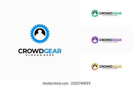 Crowd Gear Logo designs concept vector, People Service logo template icon