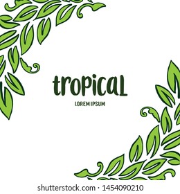 Crowd of green leaves and flower frame for card shape of summer tropical. Vector