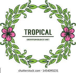 Crowd of green leaves and flower frame for card shape of summer tropical. Vector