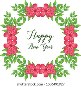 Crowd of green leaves and pink flower frame, for decoration various card happy new year. Vector